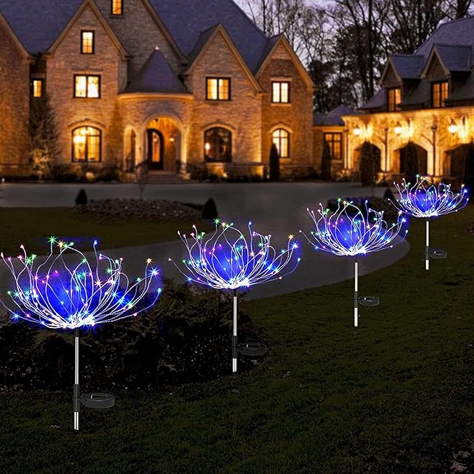 XIHAMA Solar Garden Lights 2 Pack,Fairy Firework Lights for Outdoor Yard Planter Pathway Patio Party Wedding Decorative,200 LEDs with 8 Lighting Modes