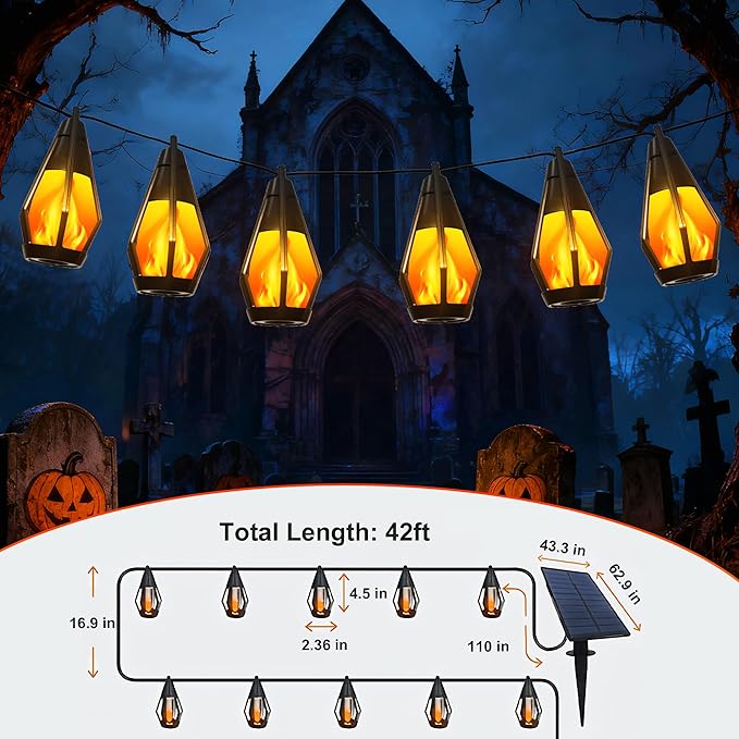 Solar String Lights Outdoor, 42Ft Patio Lights with 15 Flickering Flame Light Bulbs,Waterproof Warm White Outdoor Solar String Lights for Outside Garden Backyard Patio Gazebo Party Decoration
