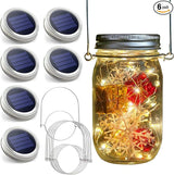 Urvoix Solar Mason Jar Lights - 6 Pack 30 Led Waterproof Jar Lids String Lights with 6 Handle, Perfect for Outdoor | Lumora