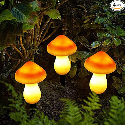 Set of 3 Orange Solar Powered Mushroom Toadstool LED Outdoor Waterproof Garden Pathway Landscape Lights