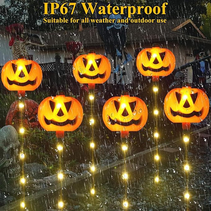 6 Pack Solar Pumpkin Garden Pathway Stake Lights Outdoor Halloween Decorations,8 Modes Solar Pumpkin Lights for Outside Waterproof Lighted Scary Jack o Lantern for Patio Yard Lawn Grave Decor