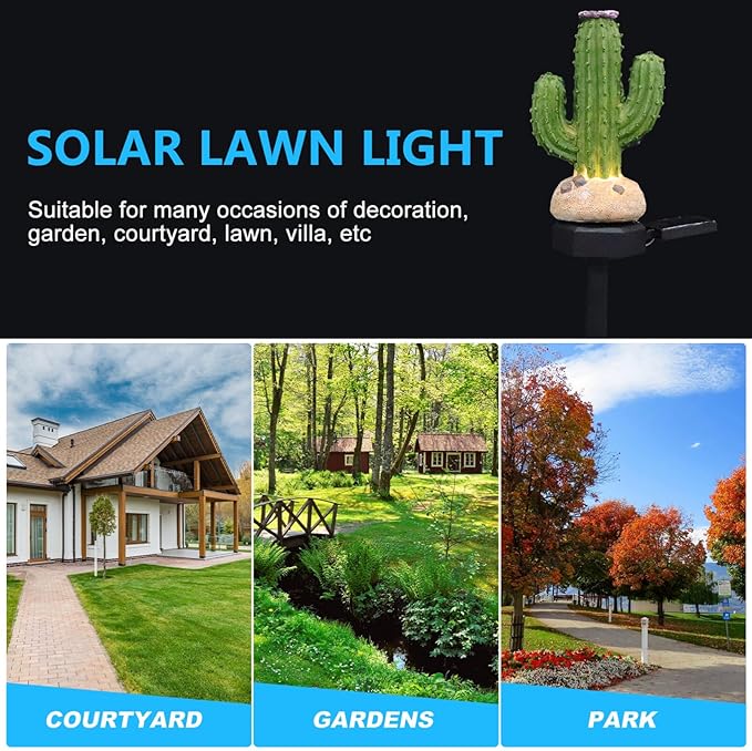 DOITOOL Cactus Solar Stake Light for Yard Solar Garden Decor Outdoor Landscape Lighting for Patio