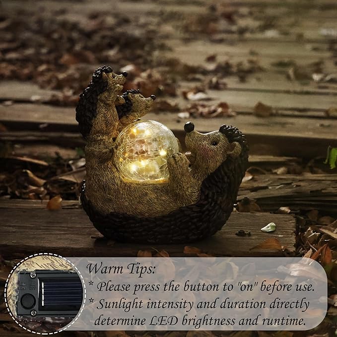 Solar Hedgehog Statue with Ball Lamp, 9x5x9 Inch Outdoor Garden Decor, Cute Resin Animal Figurine for Yard Pathway & Patio Lighting