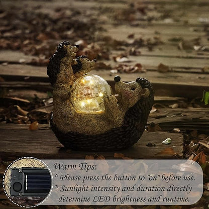 Solar Hedgehog Statue with Ball Lamp, 9x5x9 Inch Outdoor Garden Decor, Cute Resin Animal Figurine for Yard Pathway & Patio Lighting