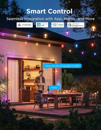 Govee Outdoor Clear Bulb String Lights 144ft, RGBWIC Smart Outdoor Lights with 45 Dimmable LED Bulbs, 111 Scene Modes, IP67 Waterproof Shatterproof, Works with Alexa, Google & Matter for Patio