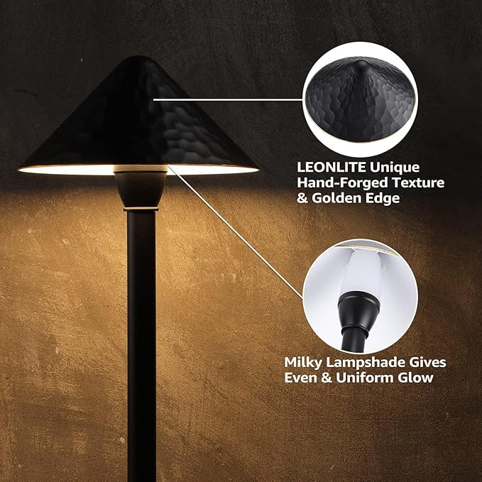 LEONLITE LED Landscape Path Light, 3W 147LM 12-24V AC/DC ETL CRI90+ Wired Outdoor LED Walkway Light, Unique Vintage Golden Edge, Aluminum Construction Low Voltage Pathway Lights 3000K, Pack of 4