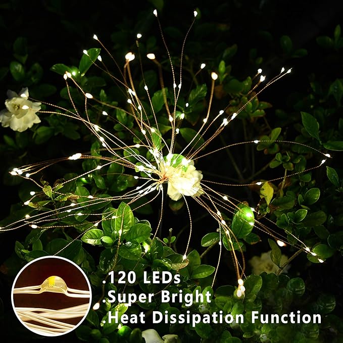 4 PCS Solar Firework Light, Outdoor Solar Garden Decorative Lights 120 LED Powered 40 Copper Wires String DIY | Lumora