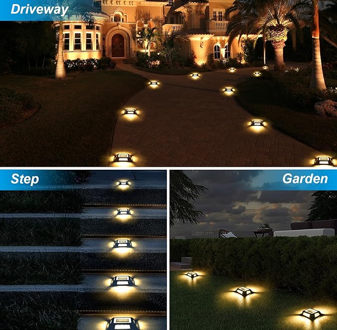 Solar Deck Lights Driveway Dock Lights- 12 Packs Waterproof 1200mAh Solar Powered Outdoor LED Aluminum Dock | Lumora