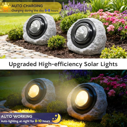 Solar Powered Rock Lights Outdoor- 4 Pack Super Bright Solar Spot Garden with 2 Lighting Modes, IP65 Waterproof Outdoor Decorative for Garden,Backyard, Roads, Yard, Patio Landscape,Sidewalks