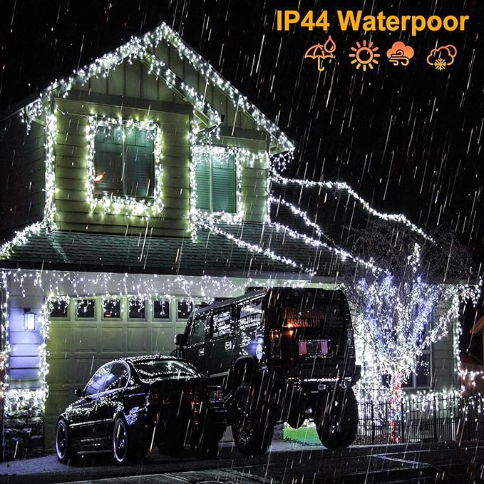 132ft Icicle Lights for Outside, 1280 LED White Christmas Lights Outdoor with 240 Twinkle Drops, 8 Modes Plug in | Lumora