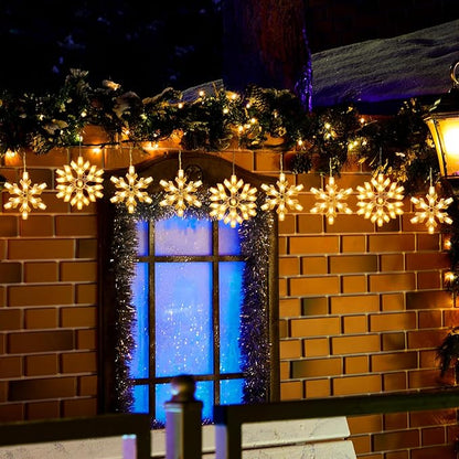 Minetom Snowflake Christmas String Lights with 9 Drops - 13ft 150 Mini Bulb Icicle Lights with Clips, Plug-in Connectable Hanging Lights for Front Porch House Tree Decor Holiday Décor