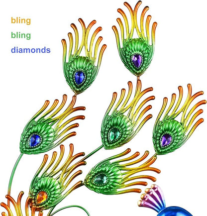 ARTER Solar Garden Stake Lights, 50 Inches Tall Metal Peacock Outdoor Waterproof Decorative LED Solar Pathway Lights with Bling Bling Jewels for Landscape Yard Patio Lawn Poolside (Pack of 2)