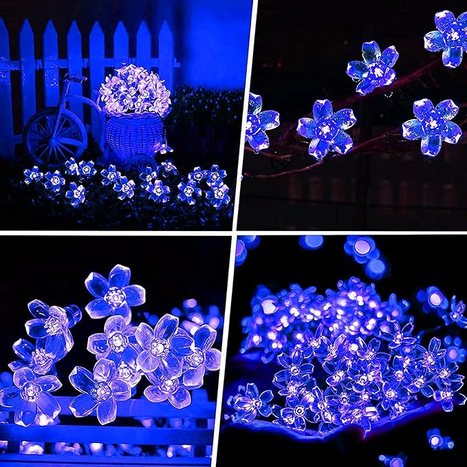 FULLBELL Flower String Lights Christmas Blue 33 Feets 100 LED Memory String Indoor Outdoor Fairy Bedroom Wedding Party Tiktok Trends Items (Blue)