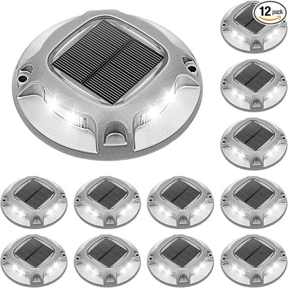 VOLISUN Solar Driveway Lights Dock Deck Lights 12 Pack,2 Colors in 1 Led IP67 Waterproof Outdoor Warning Step Lights for Driveway Sidewalk Pathway (White/Blue)