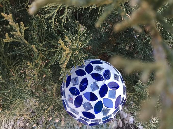 Solar Blue White Glass Ball Light, Garden Decor Landscape Globe Stake Multi-Color Color Change Yard LED Lamp Light 3.5 inch