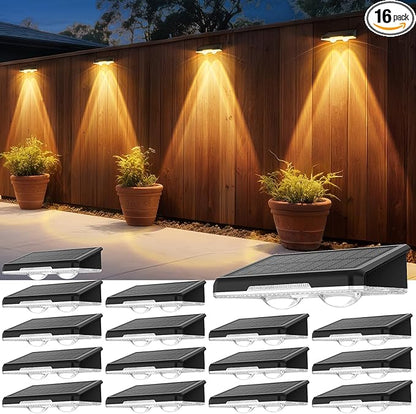 Solar Fence Lights Outdoor 16 Pack - 3 Modes (Warm/Neutral/Cool White), Fence Lights Solar Powered for Outside, IP65 Waterproof, Deck Lighting for Wall, Step, Patio, Pathway, Stairs