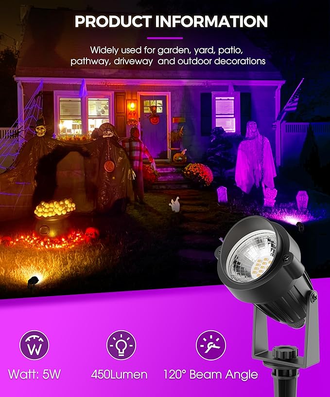 L LOHAS LED Tree Spotlight Outdoor, Purple Halloween Spot Lights for Yard, Auto On/Off 5W 120V Landscape Lighting | Lumora
