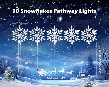 Brightown Snowflake Lights Outdoor, 10 Large Snowflake Christmas Pathway Lights, Christmas Decorations Outside Yard Sidewalk Walkway Driveway Marker Stake, White