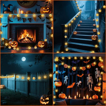 Halloween Ghost Jack Skellington Lantern String Lights, Halloween Lanterns String Lights of 10 Pack Festive White Ghost Jack Face for Spooky Outdoor & Indoor Displays Decorations