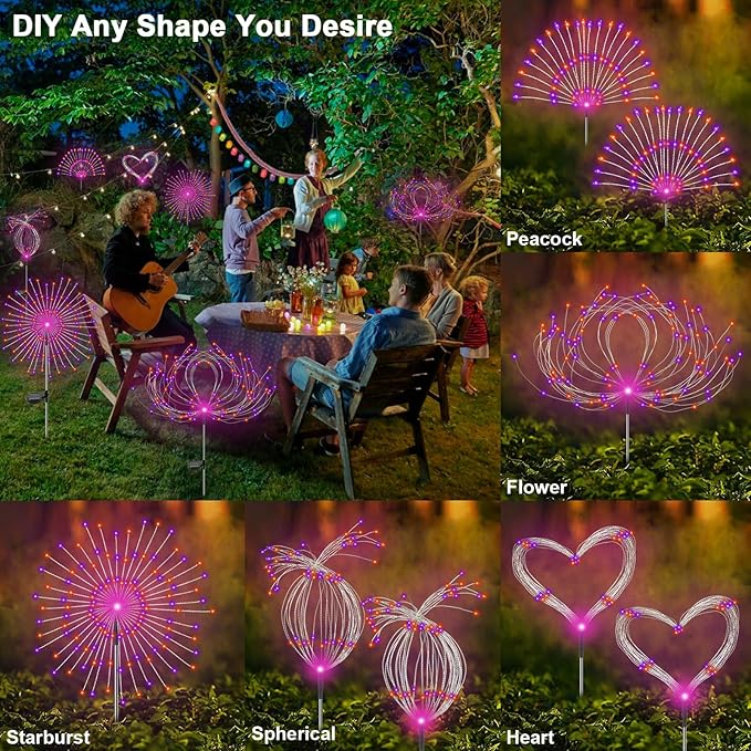 Solar Garden Lights Outdoor, 2 Pack 120 LED Twinkling Firework Lights Decorative with 2 Modes, Outdoor Waterproof | Lumora