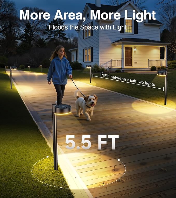 Solar Pathway Lights Outdoor, 4 Pack Waterproof Path Light with Bigger LED Spot Lens，Bright Up to 15 Hrs Pathway Light for Walkway Driveway Yard Garden Patio