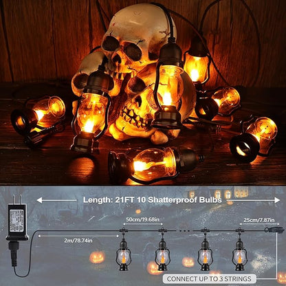 Flame String Lights Indoor Outdoor, 21FT Patio Lights with 10 Flickering Flame Bulb, Timer, Waterproof LED Outdoor Decorative Orange Lights for Patio, Yard, Bistro, Porch, Garden Decor
