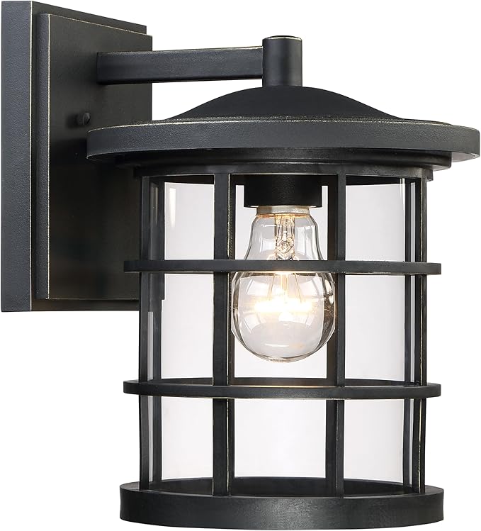 Quoizel Asheville Outdoor Wall Lantern, 10.5 Inch 1-Light Seaside Armour Oil-Rubbed Bronze Wall Sconce, Industrial | Lumora