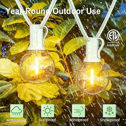 Outdoor-String-Lights-Patio-LED-Light-Outside 30FT Waterproof Dimmable Remote Outdoor Lighting G40 Globe Plastic LED Bulbs Hanging Lights Connectable for Backyard Porch Party 1FT Bulbs Spacing
