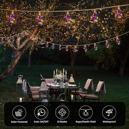 Solar Outdoor String Lights 2Pack 24FT Vintage Rope Hemp Solar Lights with 20 Shatterproof Bulbs,8 Modes Solar Powered Lights with Memory Function, Waterproof for Fence,Balcony,Yard(Multicolor)