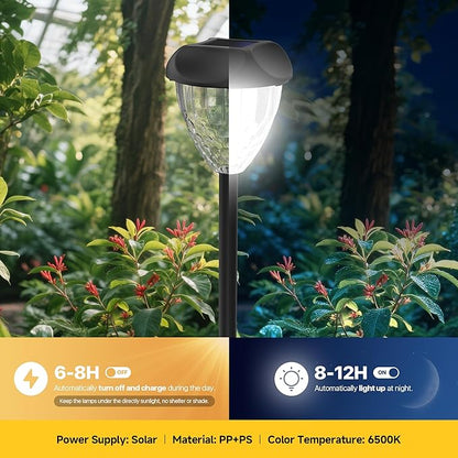 Ensenior Solar Pathway Lights Outdoor - 14.17" Height, 6500K LED Landscape Garden Lights, IP65 Waterproof, Tool-Free Auto ON/Off for Garden Yard Patio Walkway Landscape, 12-Pack