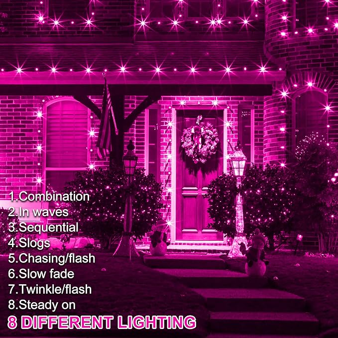 kemooie 300 LED Pink Valentine's Day Lights, 99 FT Connectable 8 Twinkle Modes String Lights with Memory Function, Waterproof Fairy Light for Outdoor Indoor Wedding Party Valentine's Day Decoration
