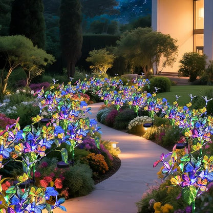 Solar Garden Lights Outdoor Waterproof Solar Lights 6 Pack with New Upgraded 40 LED 18 Butterfly Outdoor Lights for Yard Outside Garden Pathway Decor