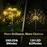 2 Pack Solar Firework Lights Outdoor - Verified 200 LED & 8 Modes - Starburst Solar Powered Garden Lights | Lumora