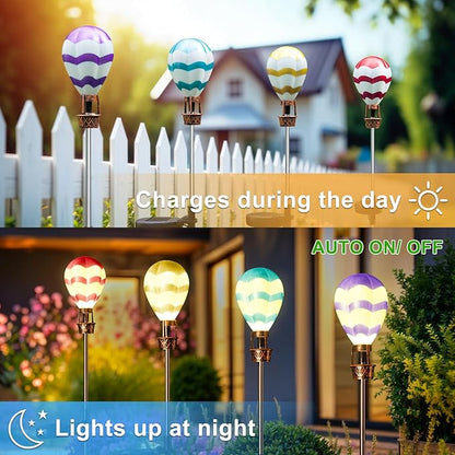 Solar Garden Decor - 4 Pack Hot Air Balloon Solar Lights Outdoor Waterproof Stake Lights for Pathway Garden Yard Path Lawn Decor Gift