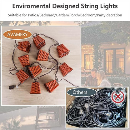 Outdoor-String-Lights-Waterproof, Boho Lantern String Lights for Patio, Garden, Porch, Balcony, Gazebo Decorative (PP Rattan)