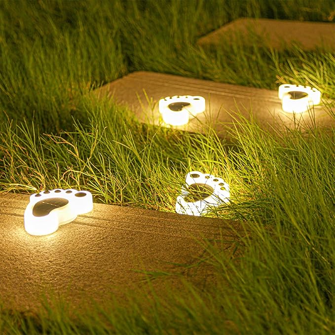 Led Footprint Solar Lights(Warm White),Waterproof Outdoor Gardent Lights, Lawn Landscape Path Lights(4-Pack)