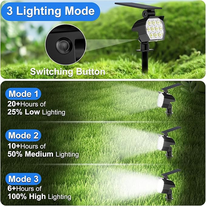 Solar Spot Lights Outdoor Waterproof IP67, 6 Pack - 50 LED Adjustable Solar Powered Landscape Spotlight with 3 | Lumora