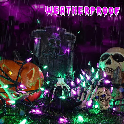 Brizled Purple & Green Halloween Lights, 33ft 100 LED Halloween String Lights, 120V UL Listed Purple Light String Connectable, Mini Green Lighting Set for Indoor Outdoor Tree Party Home Garden Decor