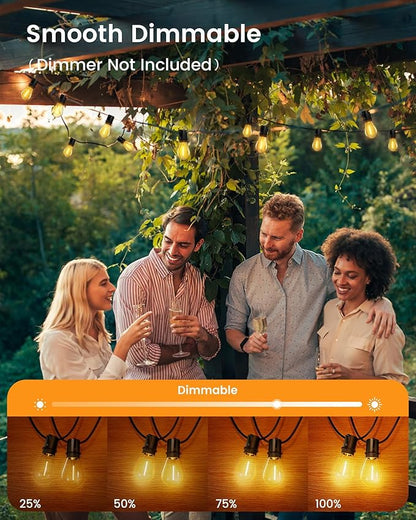 Torkase Outdoor String Lights 120FT S14 Patio Light 30+2 S14 Edison Bulbs 2200K Waterproof Connectable Dimmable Hanging Lights for Cafe Deck Party
