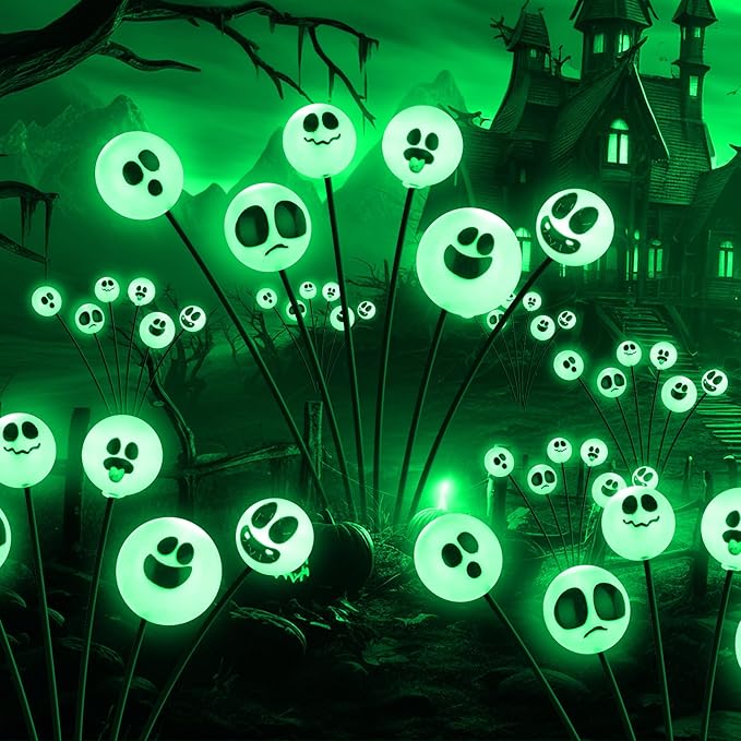 Tuanse 4 Pcs Outdoor Halloween Decorations Waterproof Halloween Solar Lights Scary Ghost Lights for Garden Yard Lawn Pathway (Green)
