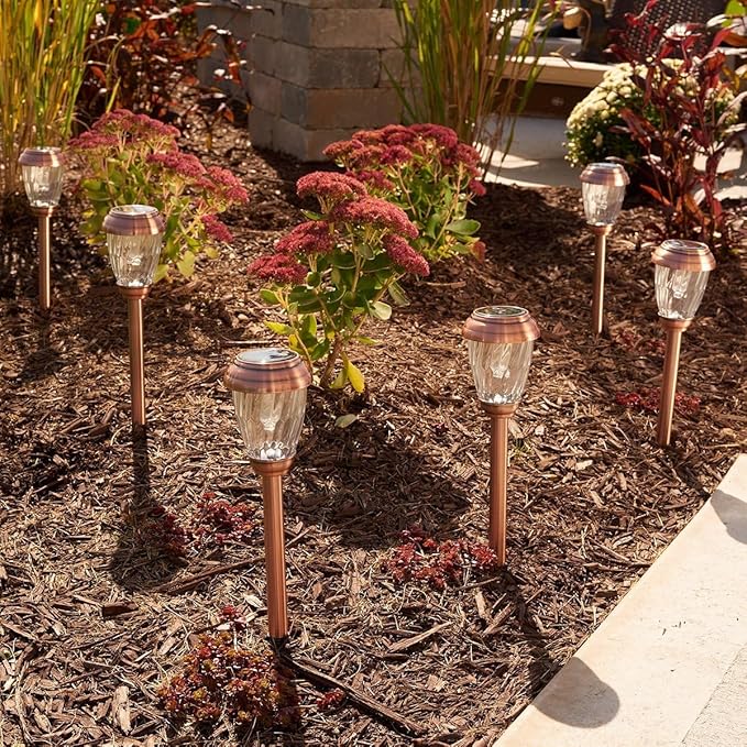 8 Pack Solar Pathway Lights Outdoor, IP65 Waterproof Dusk to Dawn Warm White Landscape Lighting - Stainless Steel Glass Garden Yard Walkway Lights