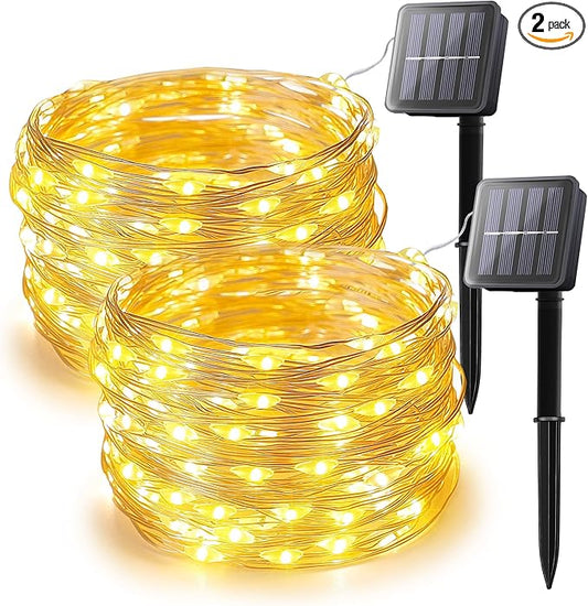 woohaha Solar String Lights,2 Pack 33FT 100 LED Solar Fairy Lights Outdoor Waterproof 8 Mode,Solar Twinkle Outdoor Light Decorative Copper Wire for Tree,Garden,Christmas,Patio,Home,Party(Warm White)