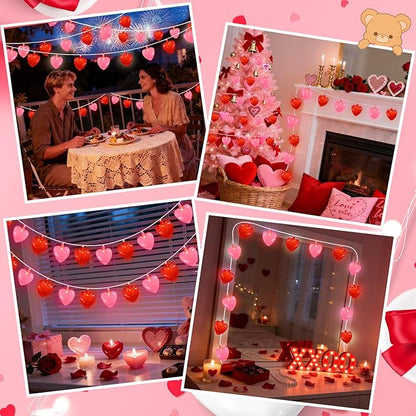 8.5Ft Valentines Day Decorations, Red & Pink Heart String Lights with 10 LED Clear Red and Pink Heart Lights, Connectable Romantic Valentine's Day Light for Wedding Valentine Anniversary Party