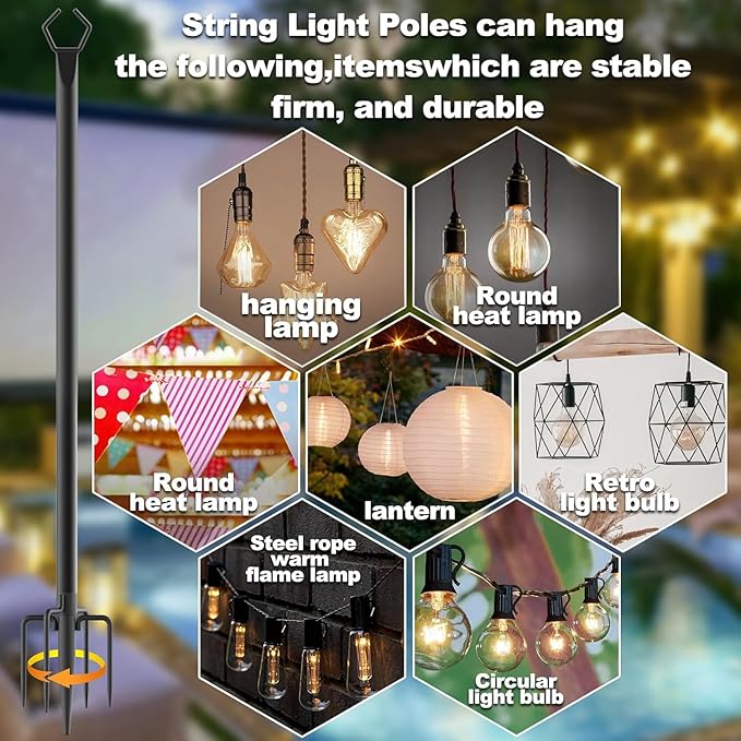 10 Pack 10ft Heavy Duty Metal String Light Poles Adjustable Outdoor Lighting Stand for Patio,Backyard,Garden,Party | Lumora