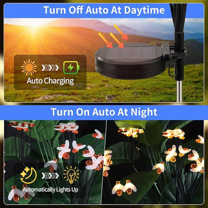 Solar Bee Lights Outdoor Waterproof, 2 Pack Solar Garden Lights with 16 LED and Two Modes,Outdoor Decor for Yard Pathway Landscape Decor with Warm White Light, Garden Decor for Outside