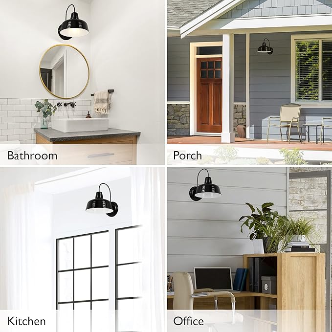 Design House Mason Farmhouse Gooseneck Barn Light, Outdoor Exterior Porch or Patio Wall Light Fixture, Satin Black, 10 Inch Diameter, 1-Pack, 588830-SB