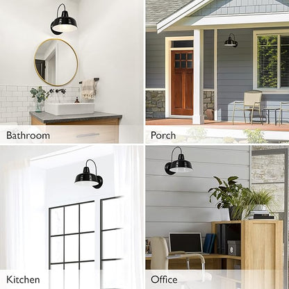 Design House Mason Farmhouse Gooseneck Barn Light, Outdoor Exterior Porch or Patio Wall Light Fixture, Satin Black, 10 Inch Diameter, 1-Pack, 588830-SB
