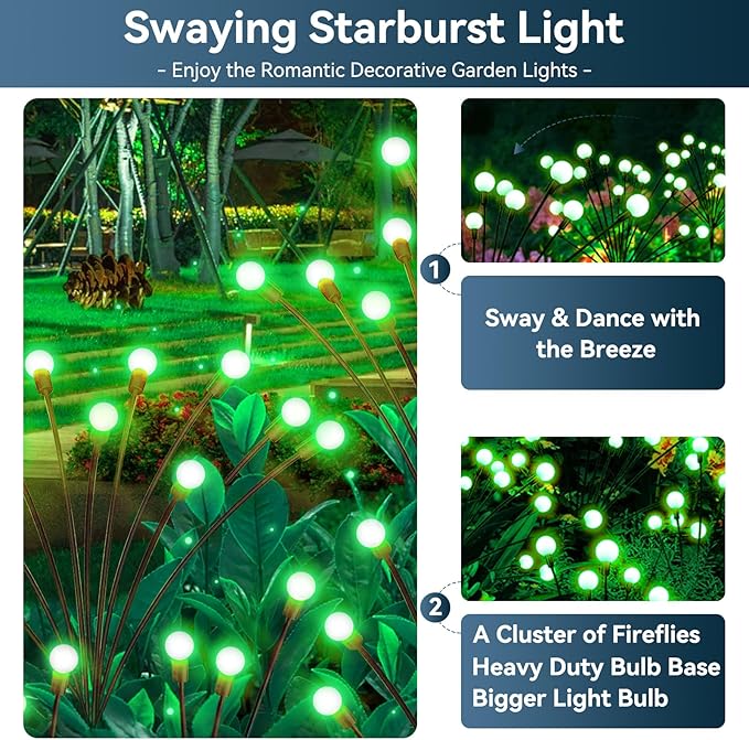 Solar Garden Lights Outdoor Waterproof, 2 Pack 16 LED Swaying Light Firefly Light Outdoor Decor Lights for Pathway | Lumora