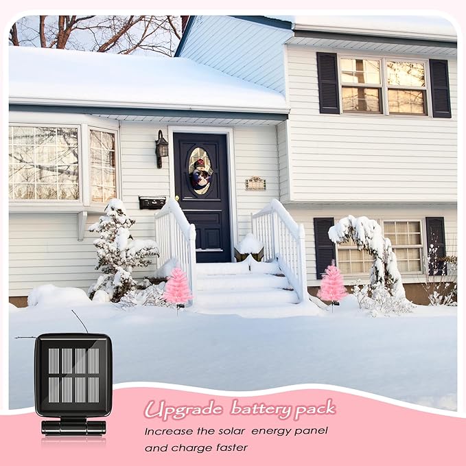 Solar Christmas Tree Stake Lights - Waterproof Xmas Tree & Pathway Lights (Pink, 2pcs)