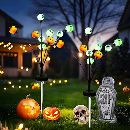 Halloween Decorations Outdoor Solar Scary Eyeball Lights,18LED Green Eyeball Swaying Firefly Lights,Waterproof Solar Halloween Path Lights for Yard Garden Lawn Party Decor(2pack)
